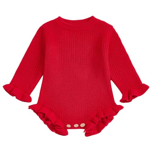 Mubineo Baby Girl Fall Winter Clothes Basic Plain Cute Sweater Romper Outfit Pullover Ruffle Long Sleeve Newborn Outfits