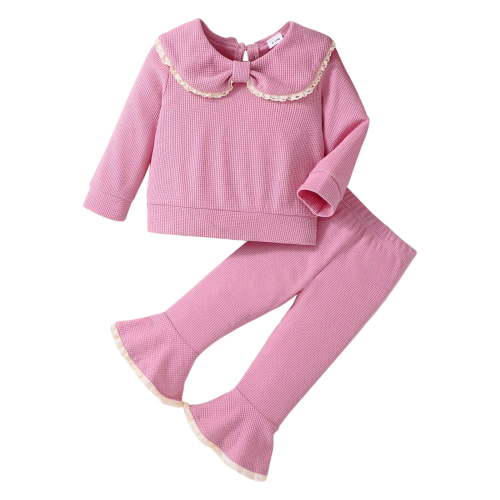 LYCAQL Girls School Outfits Girls Autumn 2 Piece Outfits Long Sleeve Tops and Wide Leg Pants Kids Loungwear Set Tracksuit (Purple,12-18 Months)