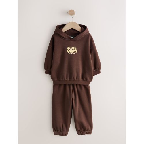 Chocolate Brown Cool Vibes Printed Hoodie and Joggers Set (3mths-7yrs)