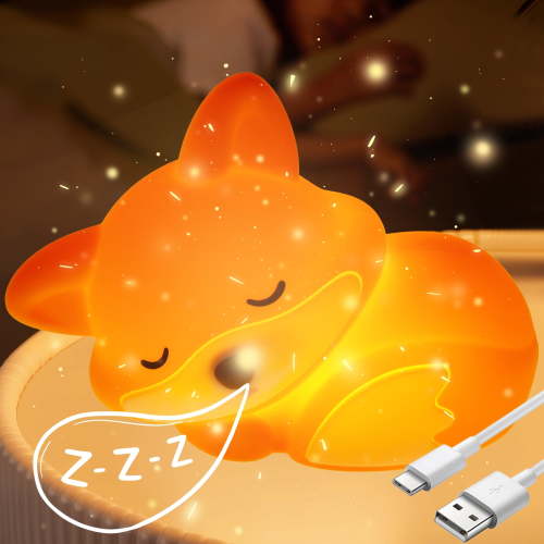 Cute Fox Lamp, Fox Night Light 2 Level Dimmable Kids, Rechargeable Nursery Nightlight with Timer and Touch Control for Boys Girls Baby