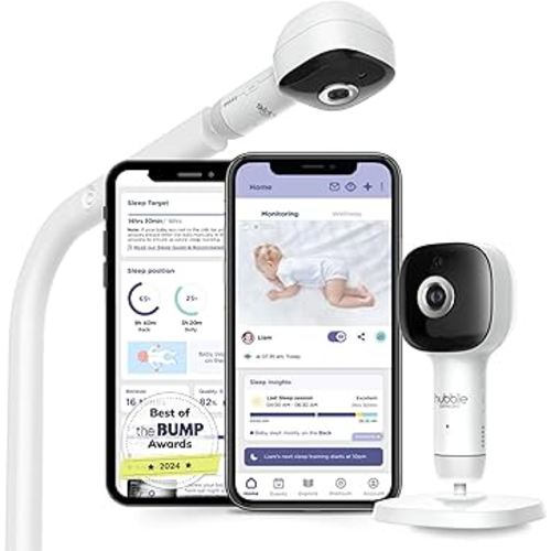 Hubble Connected SkyVision AI-Enhanced HD Smart Baby Monitor, 1 Camera, Mounts, Smart Rollover & Cry Detection, AI Sleep Report, 2-Way Talk, Night Vision, Nightlight & Sounds, Baby-Centric App