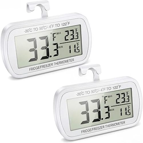 Waterproof Refrigerator Fridge Thermometer, Digital Freezer Room Thermometer, Max/Min Record Function Large LCD Screen and Magnetic Back for Kitchen, Home, Restaurants (2 Pack)