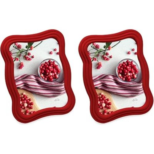 Isaac Jacobs 5x7 Matte Red Curved Deco Frame for Tabletop and Wall Display, Decorative Art, Design, Home Décor, Gift (5x7, Matte Red) (Pack of 2)