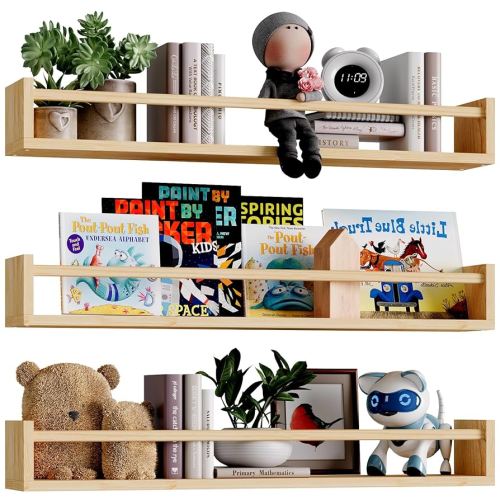 Amazon.com: Fixwal Nursery Book Shelves, 23.6 Inch Floating Bookshelves for Wall Set of 3, Baby Nursery Decor, Solid Wood Wall Mounted Shelves for Books, Toys and Decor Storage (Natural Wood) : Home & Kitchen