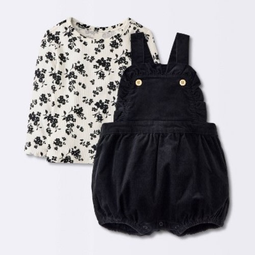 Baby Girls' Courdoury Bubble Overalls and Floral Long Sleeve - Cloud Island™ Off-White 0-3M