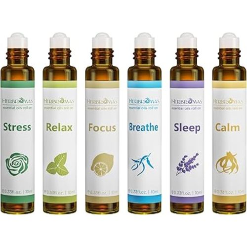 Aromatherapy Essential Oils Roll On Set, Natural Pre-diluted Blend Oils for Skin Use, Relaxation Gift for Women & Men, Pack 6 x10ml