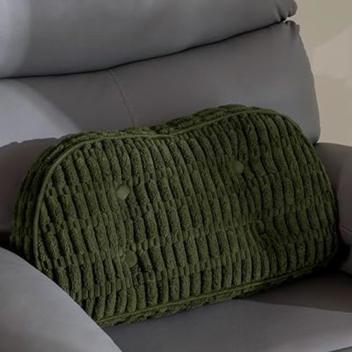 Lumbar Support Pillow for Recliner Chair/Accent Chair/Couch/Office Chair, Tufted Blended Corduroy Back Support Cushion for Elderly, Recliner Cushions for Back Rest, Pain Relief, Reading, Dark Green