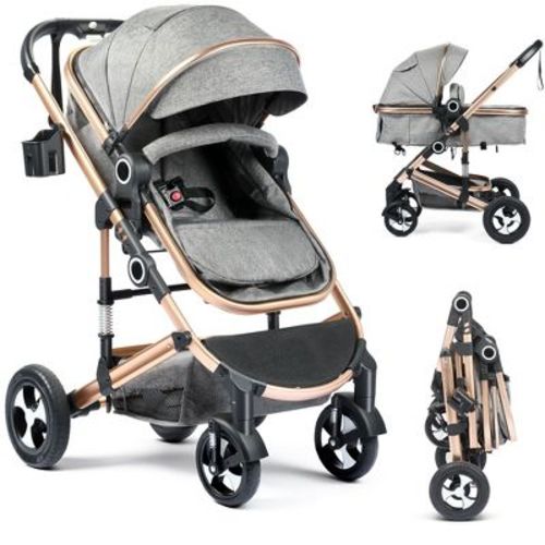 TODECARE 2-in-1 Convertible Baby Stroller with Reversible Seat, Adjustable Canopy and Storage, Rose Gold