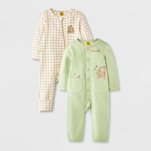 Baby Boys' 2pk Disney Winnie The Pooh Long Sleeve Romper - Green 6-9M