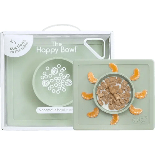 ezpz Happy Bowl - 24 Months + (Sage) - 100% Silicone Suction Bowl with Built-in Placemat – Dishwasher Safe