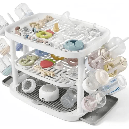 Baby Bottle Drying Rack,3-Tier Large Capacity Countertop Organizer with 360° Ventilation, Removable Drip Tray, Non-Slip Base – Easy to Clean Bottle Holder for Baby Accessories