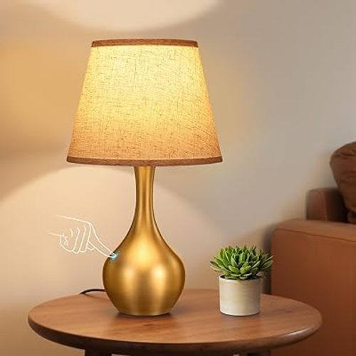 Seealle Touch Table Lamp for Bedroom, 3-Way Dimmable Small Bedside Lamps for Night Stands with Wires, Gold Desk Lamp for Kids Room, Office, Living Room, End Table(LED Bulb Included)
