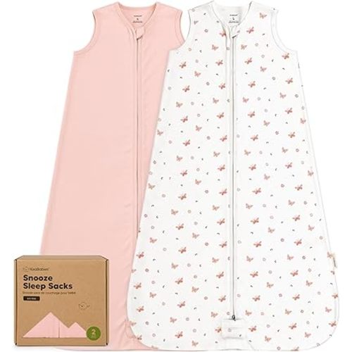 2-Pack Baby Sleep Sacks,Zipper Wearable Blanket-0.5TOG Organic Cotton,Lightweight,Soft Cozy Toddler Sleeping Sack 12-24 months,Easy to Wear Large Newborn Transition Swaddles Sleepsacks(Butterflies, L)