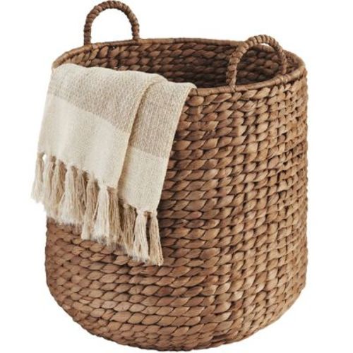 Best Choice Products Round Storage Basket w/ Handles, Handwoven Water Hyacinth, Storage Organizer Tote - Chestnut