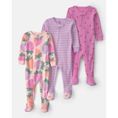 Baby Girl 3-Pack Fruit 100% Cotton 1-Piece Pajama Sets - Pink/Purple | Carter's