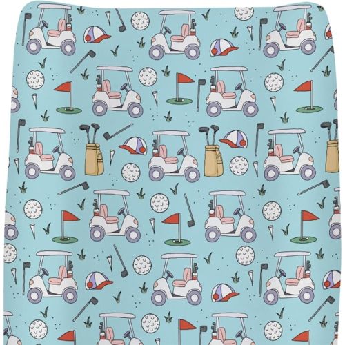 Blue Golf Changing Pad Covers for Baby Girls Boys Sports Golfing Fitted Changing Table Cover Mats Golfer Clubs Bag Balls Soft Diaper Change Table Sheets for 32''×16'' Contoured Pad Golf Lovers Gift