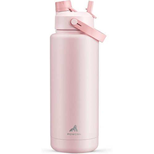 POWCAN 40 oz Insulated Water Bottle with 2-in-1 Straw and Spout Lid, Keep Cold 24H, Leak-Proof, BPA-Free, Double Wall Stainless Steel Water Bottle for Sports, Gym, Travel, and School (Cotton Candy)