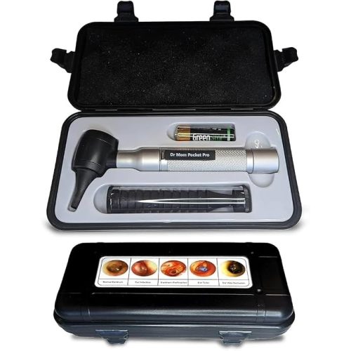 4th Generation Doctor Mom LED Pocket Pro Otoscope with Both Adult and Pediatric Disposable Specula Tips, Battery, and Protective Hard Plastic Case
