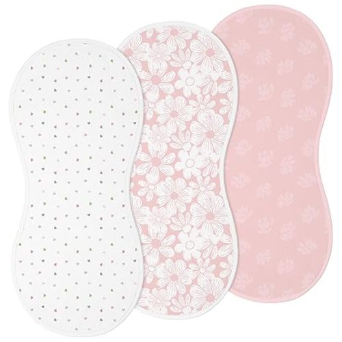 Hahafelt 3 Pcs Changing Pad Liners Fits in Peanut Shape Changing Pad Waterproof Diaper Mats Organic Cotton Peanut Mats are Warm on a Baby's Back, Washable Reusable(Beautiful Style,Pink)