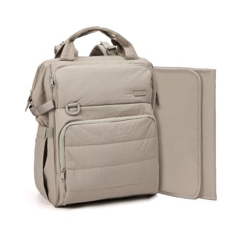 BELALIFE Backpack Diaper Bag with Changing Pad, Baby Care Organizer | Diaper backpack for Moms and Dads, with insulated bottle pockets and stroller straps for baby travel essentials, Khaki