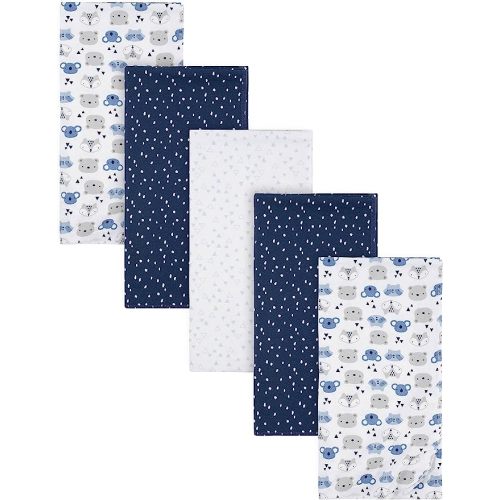 Gerber Boys Newborn Infant Baby Toddler Nursery 100% Cotton Flannel Receiving Swaddle Blanket, Critters Blue, Pack of 5