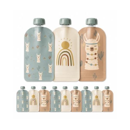Hippypotamus Reusable Baby Food Pouches for Toddlers - BPA Free Food Grade - Dishwasher & Freezer Safe - Baby Food Containers - Refillable Squeeze Pouch For Applesauce & Yogurt - 12 Pack (Llamas)