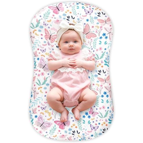 Baby Lounger Cover Grils Boys, Soft and Comfortable Newborn Lounger Cover, Breathable and Stretchy Infant Nest Slipcover, Compatible with Snuggle Me Newborn Lounger, Cover Only (Butterfly)