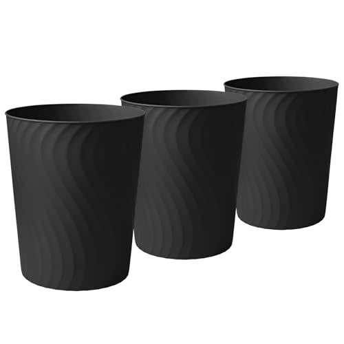 YGJT Small Trash Can, 3 Pack 1.8 Gallons Bathroom Trash Can, Slim Waste Basket, Round Garbage Can, Plastic Trash Bin for Kitchen, Dorm, Bedroom, Office, Living Room, Study, Compact Spaces(Black)