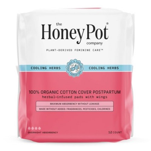 The Honey Pot Company 100% Organic Cotton Cover Postpartum Cooling Herbal Infusion Pads - 12ct