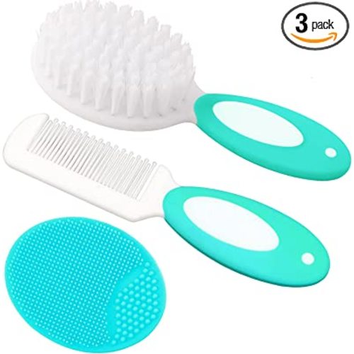 Baby Hair Brush, Cradle Cap Brush, Baby Hair Comb, Baby Hair Brush and Comb Set for Newborns & Toddlers, Baby Brush Soft Bristles, Ideal for Cradle Cap, Perfect Baby Registry Gift (Green)