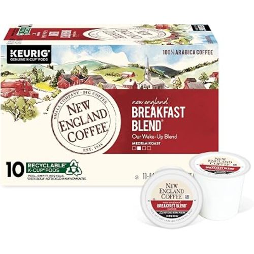 New England Coffee Single Serve Pods, Breakfast Blend Medium Roast 10 Count (Pack of 6)
