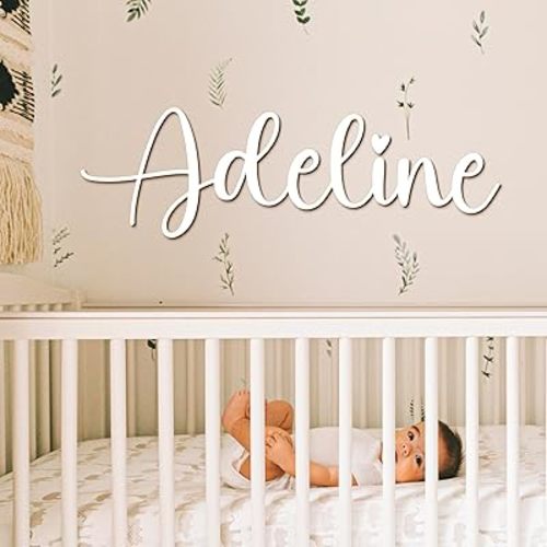 Personalized Wooden Name Sign for Nursery or Kids Room, Custom Baby Name Sign 12/18/24", Baby Shower Gift, Nursery Wall Decor, Includes Themed Wall Stickers (Style 4)