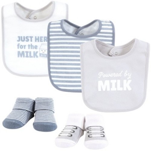 Hudson Baby Cotton Bib and Sock Set, Powered By Milk, One Size