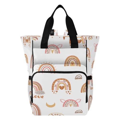 BOESI Boho Rainbow Diaper Bag Backpack, Mommy Bag, Multifunctional Diaper Backpack, Travel Backpack, Large Capacity