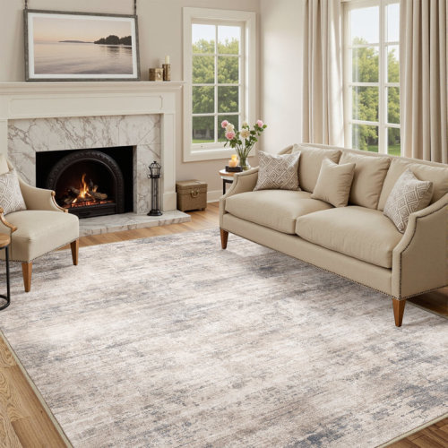 Asher Modern Abstract Machine Washable Area Rug With Non-Slip Backing