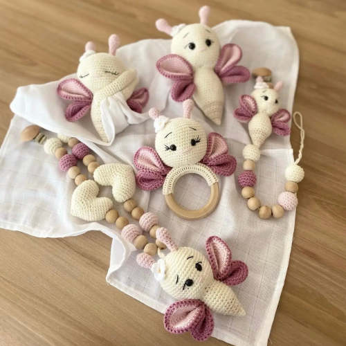 Handmade Crochet Newborn Sleeping Mate Butterfly Gift Set (5pc) – Baby Shower Gift