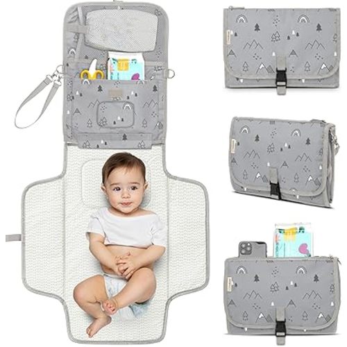 KeaBabies Portable Diaper Changing Pad, Travel, Car - Large Waterproof Baby Changing Mat, Wipeable, Padded, On The Go Travel Diaper Clutch Bag, Easy to Use Pockets for Newborn Essentials (Woodland)