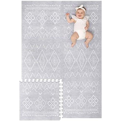 Lillefolk Stylish Foam Play Mat for Baby. Soft, Thick, Non-Toxic Playmat, Covers 6 ft x 4 ft, Interlocking Puzzle Tiles for Tummy Time and Crawling (Gray)
