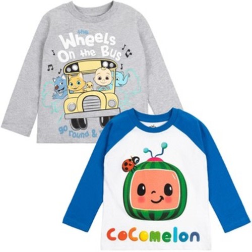 CoComelon JJ Kitty Infant Baby Boys 2 Pack Long Sleeve Graphic T-Shirts White / Heather Gray 24 Months
