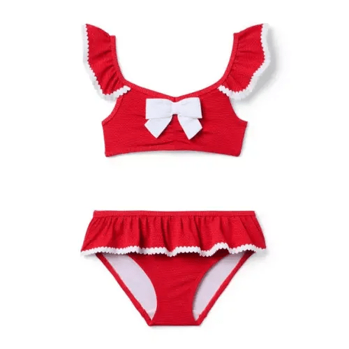 Girl Robin Red Textured Ruffle Bow 2-Piece Swimsuit by Janie and Jack