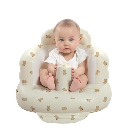 AGITVPS Inflatable Seat for Babies 3-36 Months, Built in Air Pump Baby Chair Sit Me up Floor Seat for Baby, Bumbo Seat for Learning to Sit, Feeding, Camping (Bear)