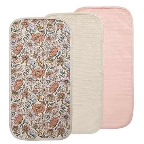 mushie Water Repellent Changing Pad Liners | Made with Organic Cotton | Set of 3 (Retro Flowers Combo)