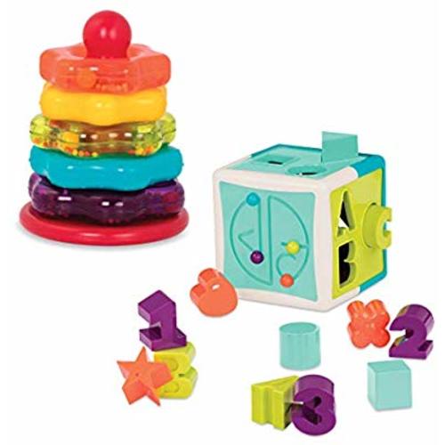 Battat – Stacking Rings + Shape Sorter Cube Bundle – Learning Toys for Kids Age 1 & Up (20 Pc) (BT2631Z)