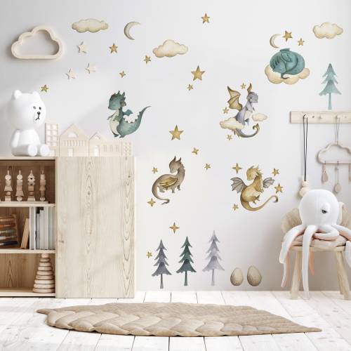Baby Dragon Wall Decals, Dinosaur Wall Decals, Dinosaur Wall Stickers, Boys Nursery Decor, Fable and Fawn