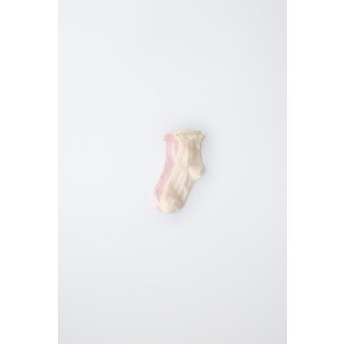 TWO-PACK OF LACE-TRIMMED ANKLE SOCKS - Ecru | ZARA United States