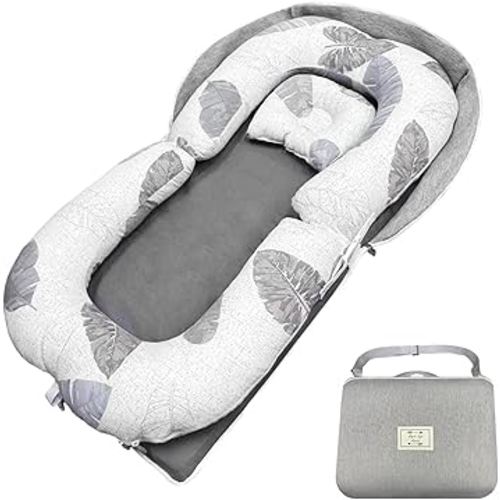 3-in-1 Baby Lounger Nests for Newborn, Foldable Infant Tummy Time Mat & Seated Support for 0-24M, Breathable Portable Baby Essentials Adjustable Soft Cotton Floor Seat for Home & Travel -Leaves