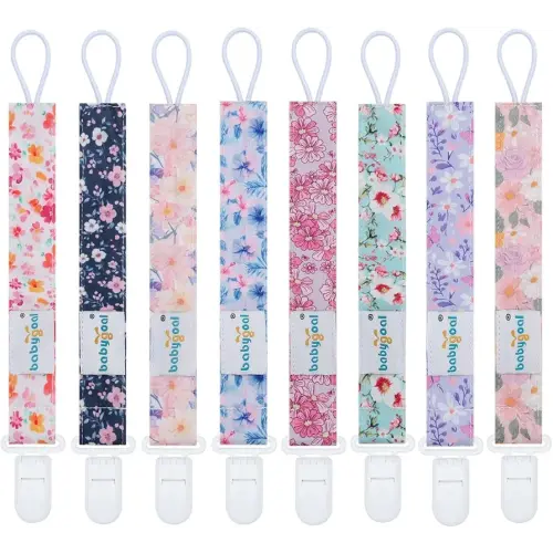 Babygoal Flower Pacifier Clips, 8 Pack Binky Paci Holder Clips for Baby Boys and Girls Fits for Most Pacifier, Binkie Styles & Baby Teethers & Toys and Gift 8PS47-B