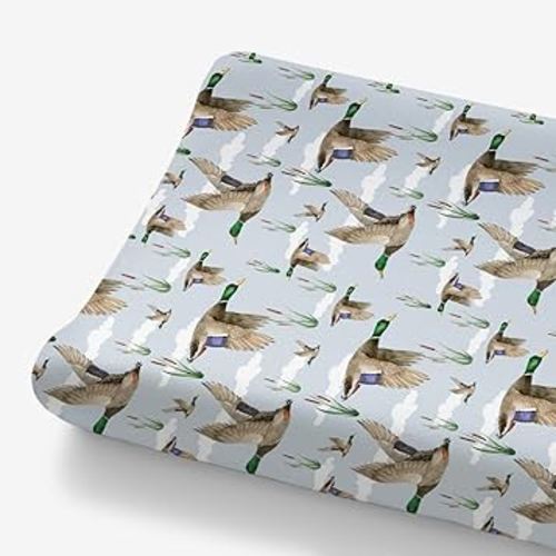 HawSkgFub Duck Hunting Mallard Hunter Changing Pad Cover for Baby Boys, Wild Animal Bird Reeds Blue Diaper Change Table Covers, Soft Stretchy Safe Snug Fitted Changing Mat Sheets Fit 32"/34" x 16"