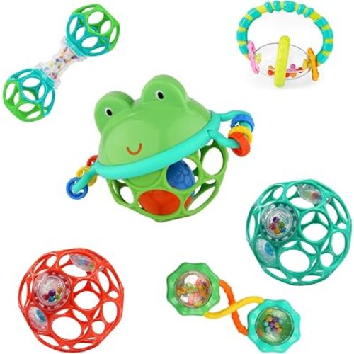 Bright Starts Little Shakers 6pc Gift Set, Easy-Grasp Oball Technology, Baby Rattles, Balls and Teethers, On-The-Go Toys, Lightweight, Unisex, Newborn+