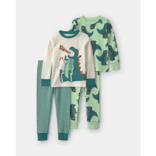 Baby Boy 4-Piece Dino Striped 100% Cotton Snug Fit Pajama Set - Green | Carter's